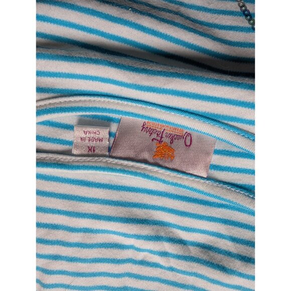 quacker Factory Blue & White Striped Butterfly Sequin T-Shirt 1X Casual Top - Picture 4 of 6